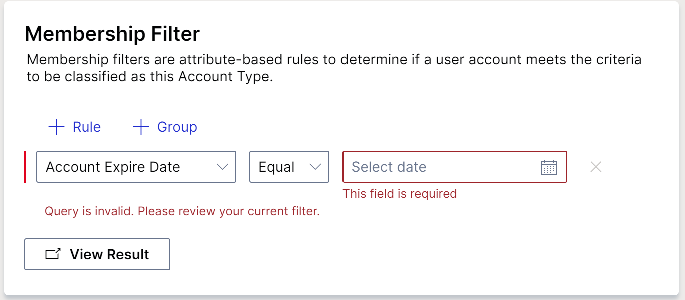 account type membership filter