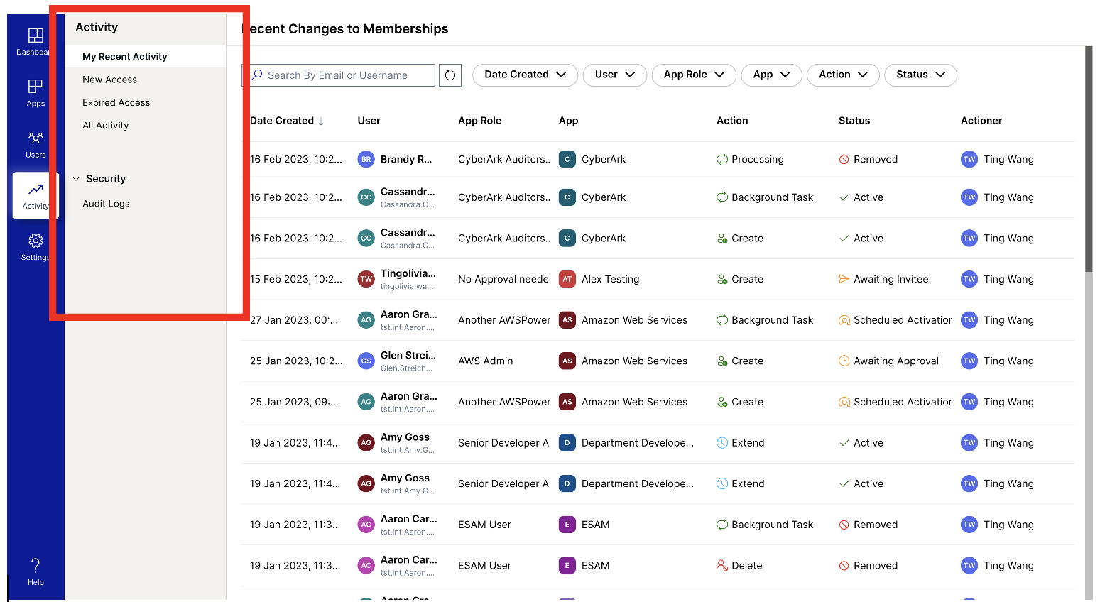 Activity page