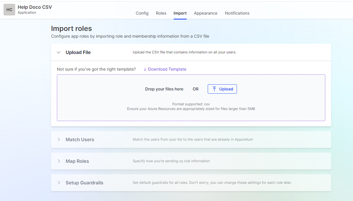 CSV app configuration