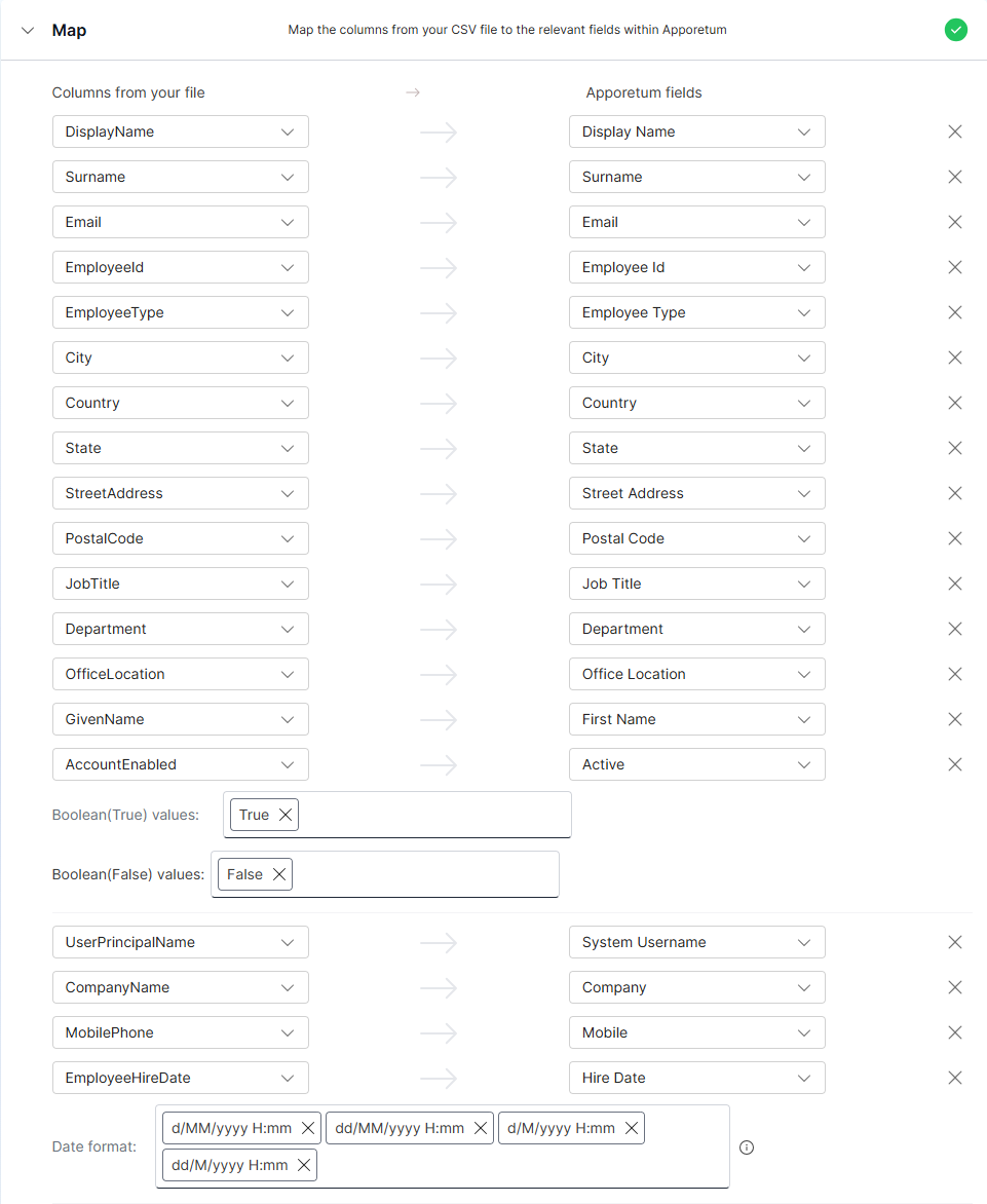 CSV workforce feed mapping
