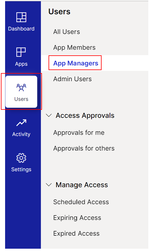 app manager tab at Users